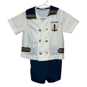 Petit Jouet Vintage Toddler Outfit Captain Sailor 2 Piece Toddler 3 NEW